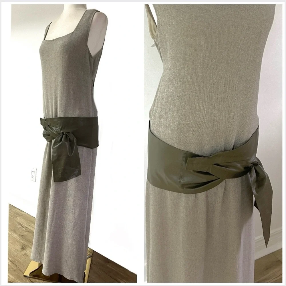 French Vintage 1980s Olive Leather Belt – Wide Draping Hip or Waist - Picture 2 of 16